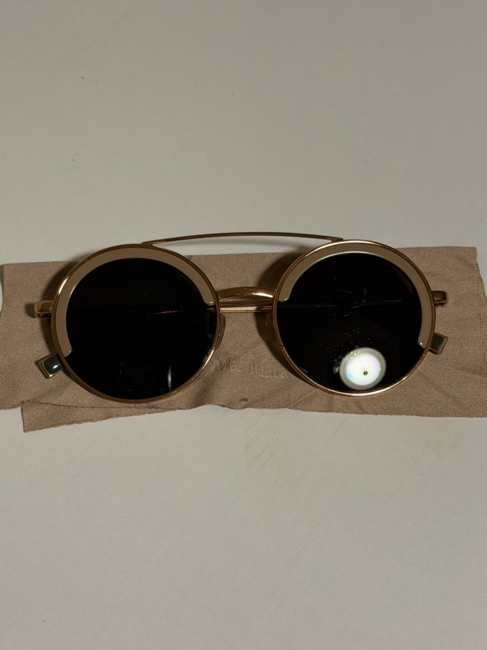 Max Mara Round Gold Frame Sunglasses with Black Lenses